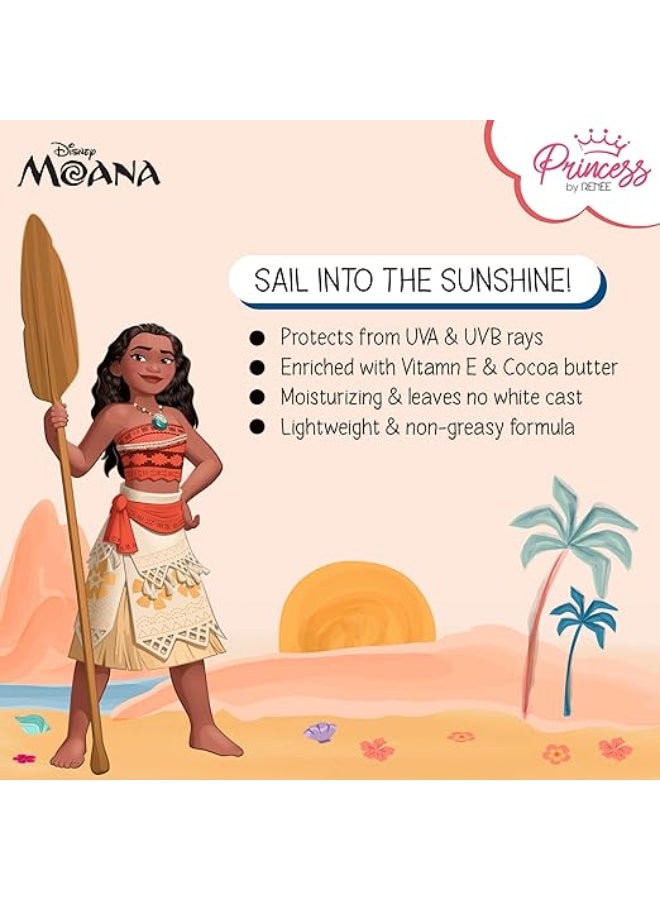 رينيه واقي الشمس برينسيس من رينيه ديزني موانا بعامل حماية SPF 50، يحمي ويغذي البشرة، لا يترك أي أثر أبيض، خفيف الوزن وغير دهني، تركيبة سريعة الامتصاص، غني بفيتامين E وزبدة الكاكاو وبروفيتامين B5، سعة 50 مل. - Image 3